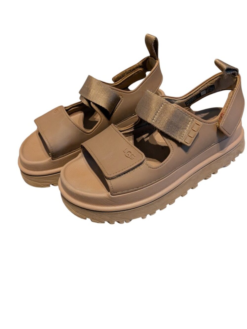 UGG Brown Platform Sandals with Velcro Straps